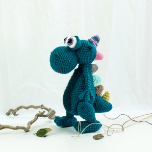 Dino Blau 26cm Wolle Strickware Amigurumi