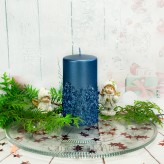 Stumpenkerzen Metallic mit Glitzerkristalle 7x14cm Blau